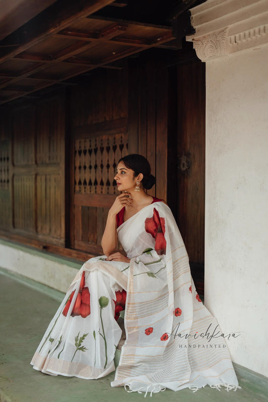 Poppies | Hand-painted Saree