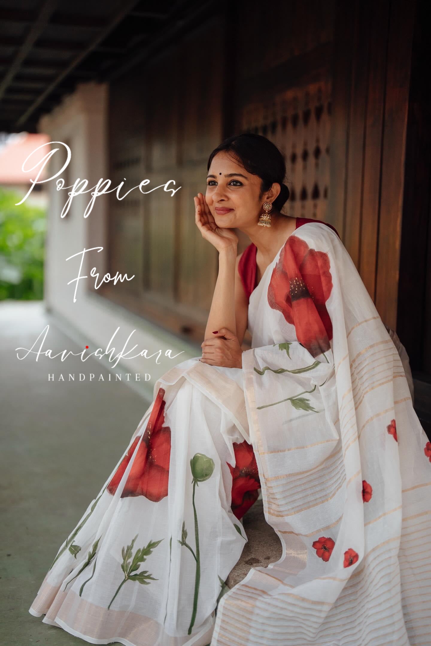 Poppies | Hand-painted Saree